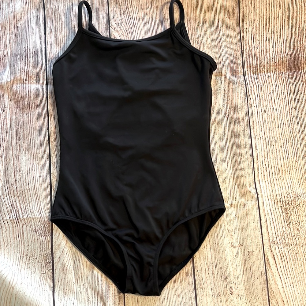 Mirella Child’s Black Leo Leotard Open Back Lace Size 8-10
